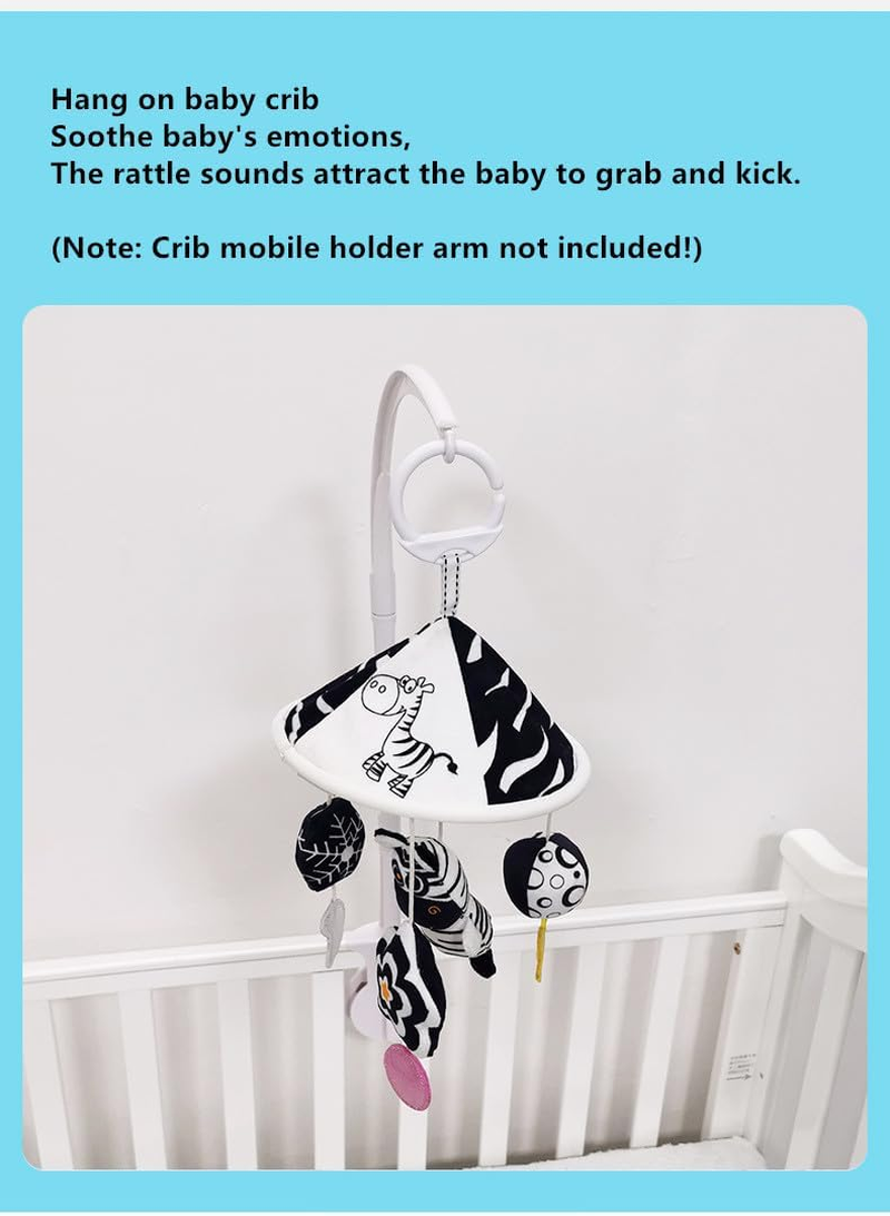 Hanging Baby Toys, Black and White High Contrast Animal Plush Toys with Rattles and Sequins, Stroller & Car Seat Mount, Unisex Children image number 6