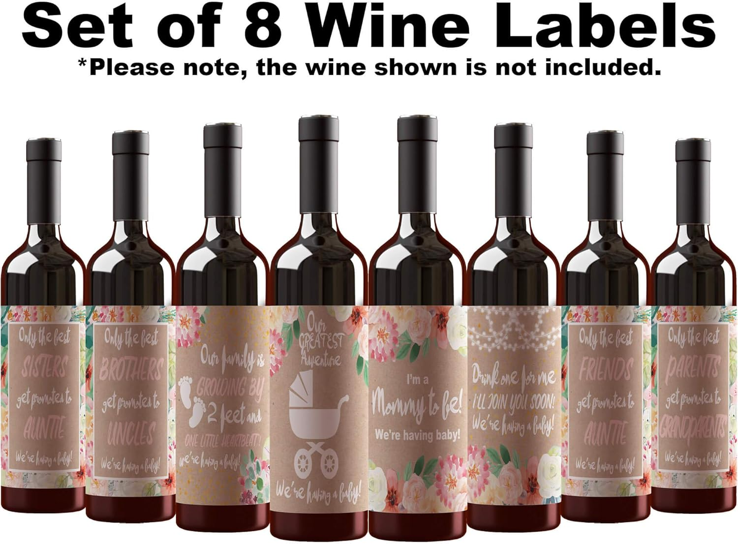 8 Pregnancy Announcement Wine Bottle Labels. for Parents to Grandparents, Brothers Sisters Friends Promoted to Aunts Uncles. Announcing New Baby Reveal. Baby Surprise Gifts Decorations image number 6