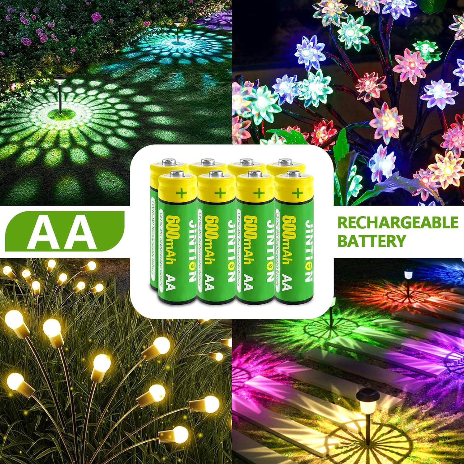Rechargeable AA Batteries Double a Nimh 600Mah 1.2V Solar Battery Replace for Garden Lights String Light Lanterns Toys Replacement(4 Pack) image number 5