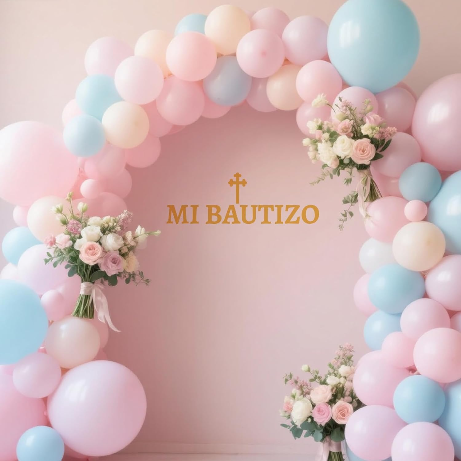 Gold Mi Bautizo Wall Decal, Removable Balloon Arch Backdrop Decor for Cross Christening First Communion Party Baby Shower Baptism Decorations (Style 1) image number 5