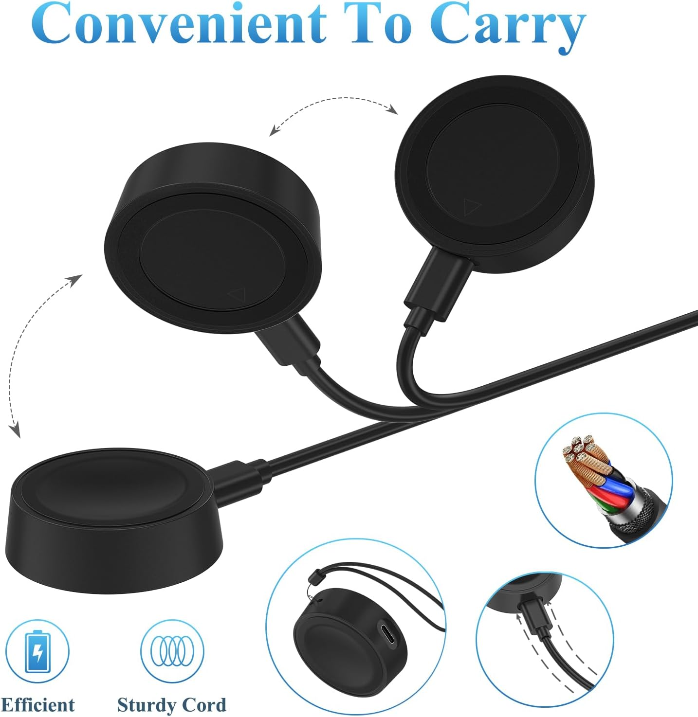 1M Magnetic Charger for Samsung Galaxy Watch 6 Chargers&Galaxy Watch 5 Chargers&Galaxy Watch 4 Chargers, 100Cm/3.3Ft Portable/Travel USB Charging Cable Dock for Galaxy Watch 6/5/4/3/Active 2 image number 1