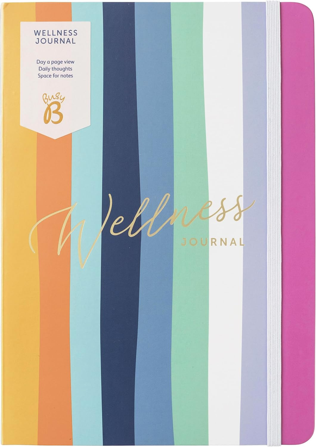 Busy B Wellness Journal - Stripe Cover - Compact Journal for Prioritising Self Care - A5 Undated Day a Page Layout, Space to Track Daily Priorities, Intentions, Thoughts, Notes & Elastic Closure Band image number 3