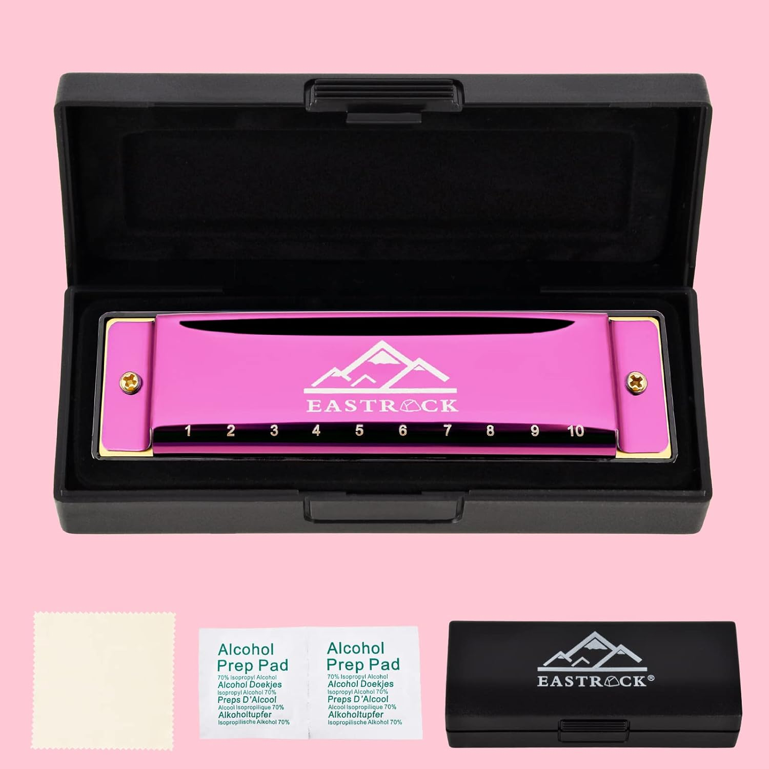 EASTROCK 10 Holes Blues Harmonica for Adults & Kids,Professional C-Key Blues Harp Mouth Organ with Case,Beginner, Students Gifts, Pink - Bronze image number 5