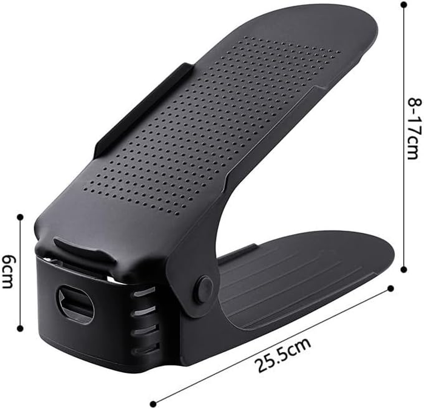 Shoe Slots Organizer Adjustable Shoe Stacker Storage Space Saver 4 Level Double Plastic Shoe Rack Living Room Shoe Storage Cabinet Rack Holder (Black) image number 5