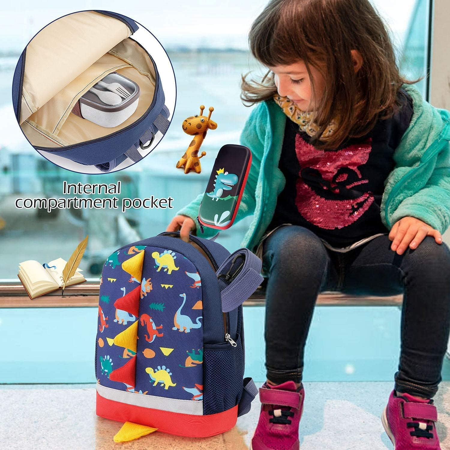 MOREBEST Kids Backpacks Dinosaurs School Bags Best 1-5 Years Old Nursery Toddler Kindergarten Boys and Girls Blue image number 5