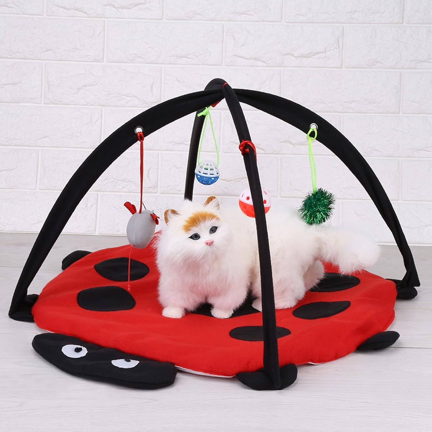 Cozioz Foldable Cat Activity Play Tent with Hanging Toys &ndash; Multi-Functional Cushion Bed and Exercise Center for Cats and Kittens image number 3