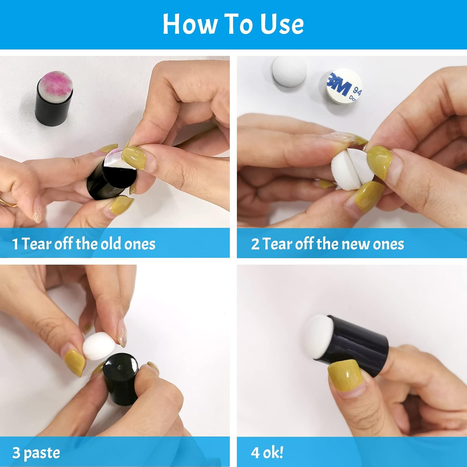 Daily Treasures 64-Pieces Finger Sponge Daubers (24Pcs Finger Painting Sponge +40Pcs for Replacing), Arts and Craft Painting Projects Daubers for Stamping, Drawing, Ink, Card Making image number 6