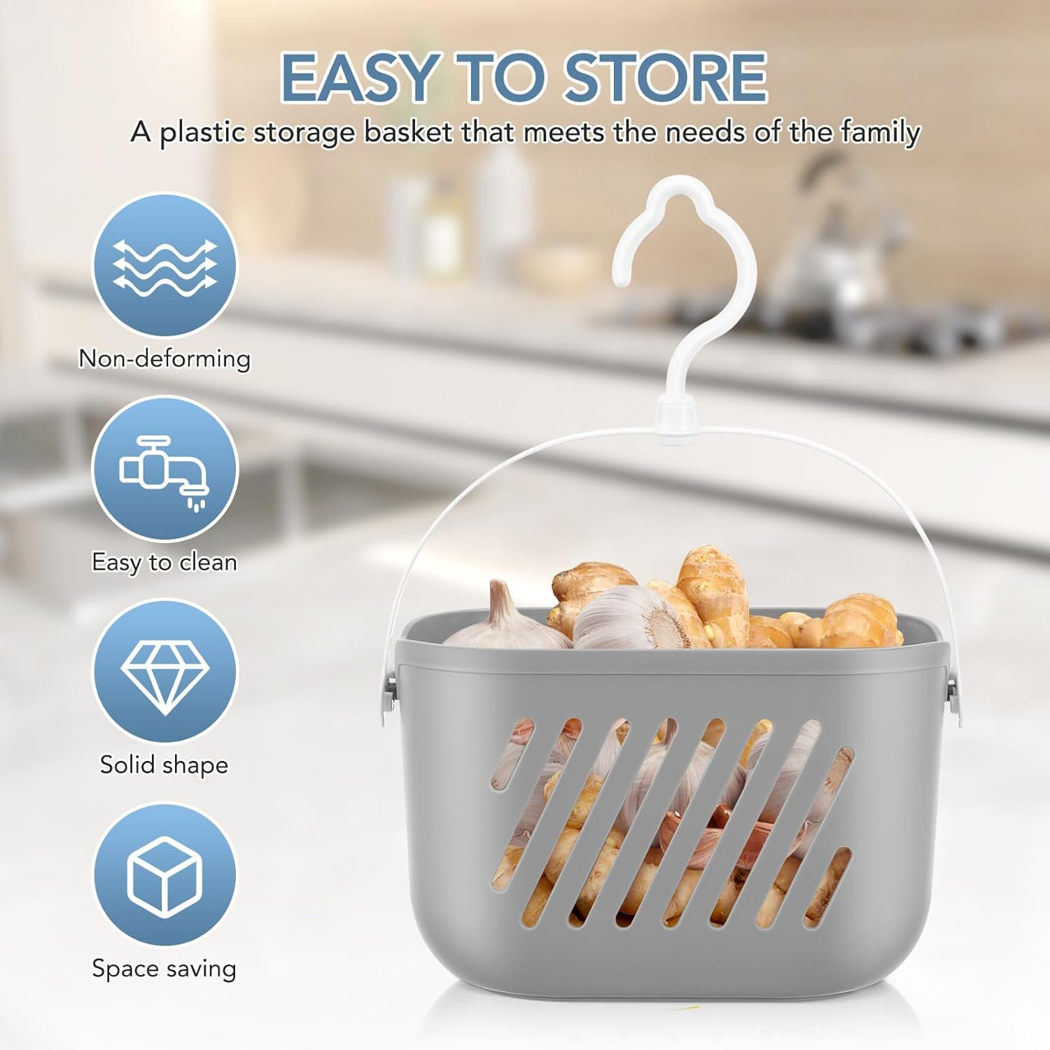 POPETPOP Hanging Shower Caddy Basket: Portable Kitchen Organizer Storage Basket with Hook - Caddy Organizer Bin for Home Bathroom Kitchen College Dorm, Pantry (Grey) image number 3