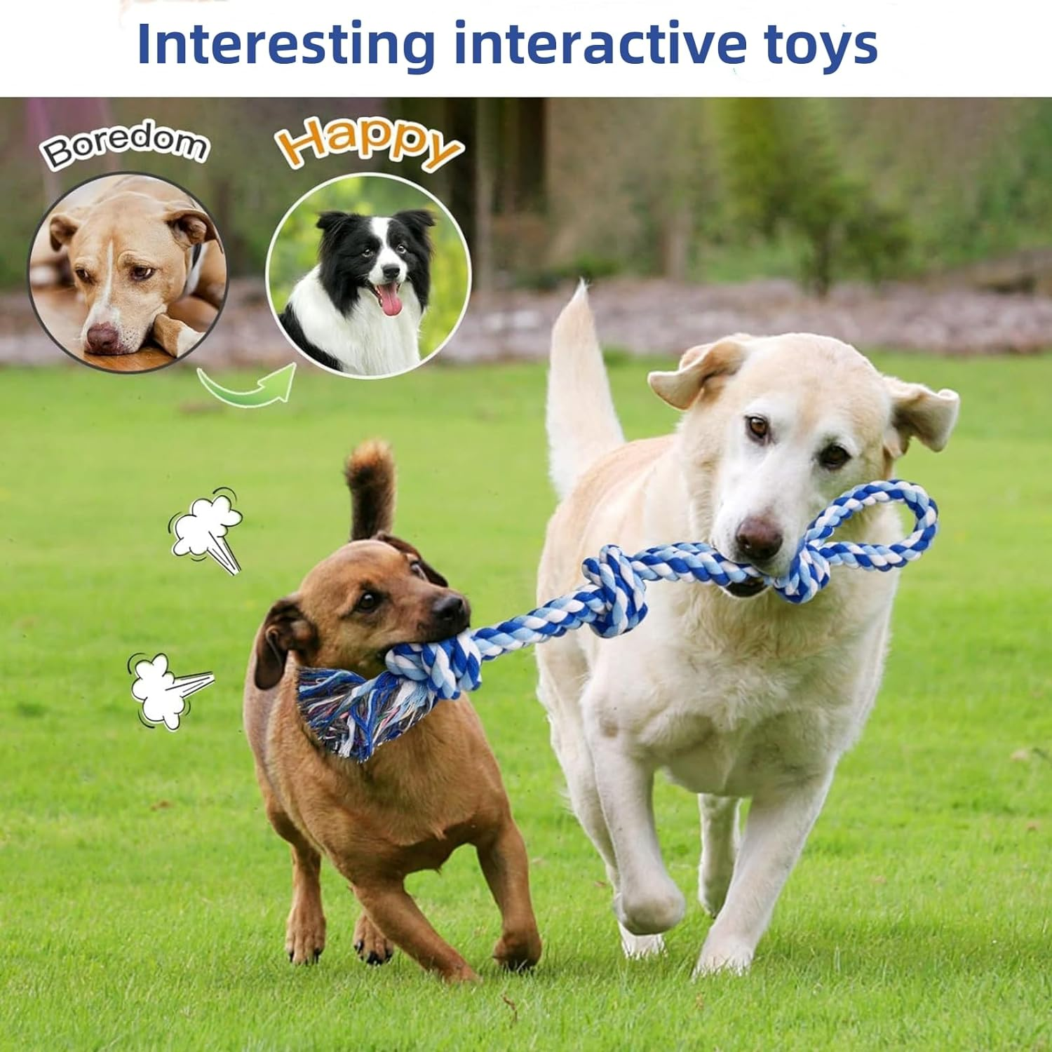 Dog Rope Toys, 2Pack Dog Grinding Teeth Nearly Indestructible Dog Toys, Rope Toy for Large Dogs, Dental Cleaning Chew Toys, Dog Tug Toy for Boredom, Dog Rope Toy for Aggressive Chewers (Blue+Green) image number 3