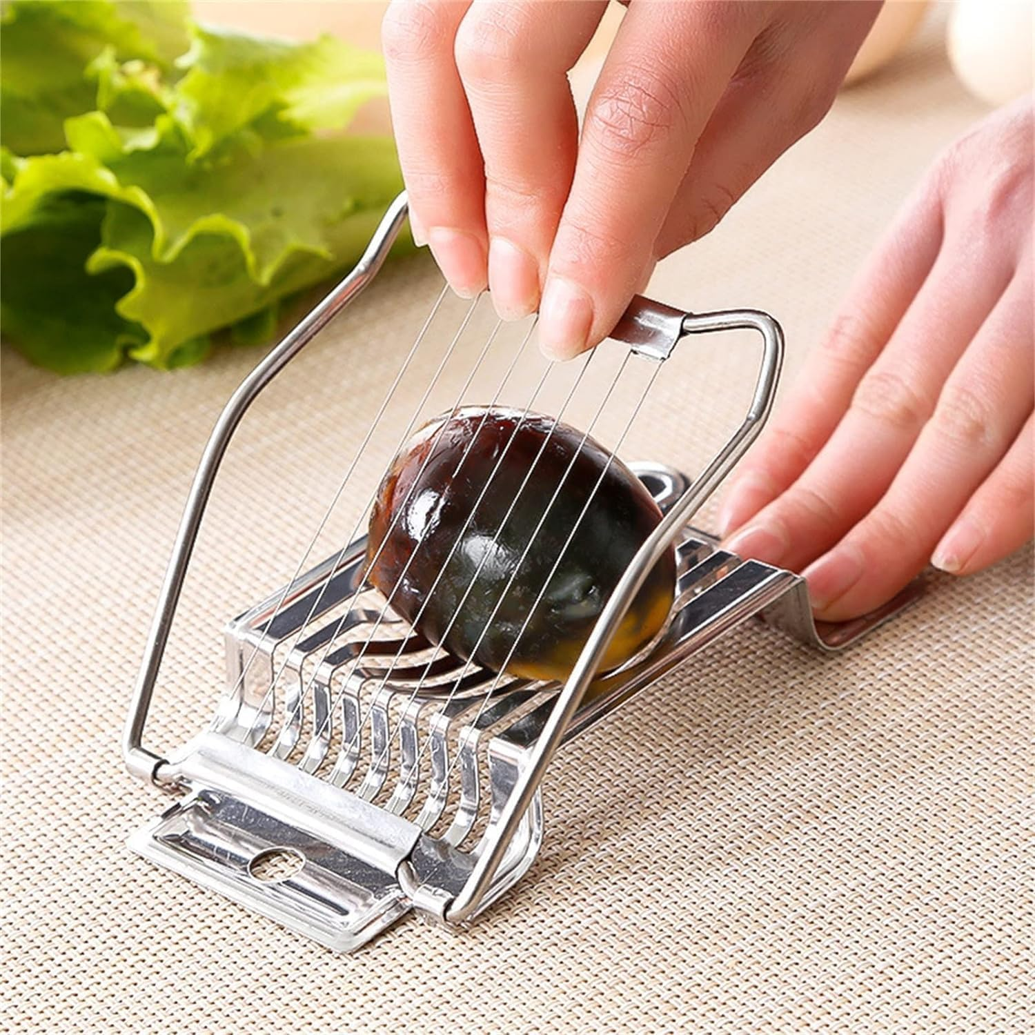 1 X Silver Egg Cutter Made of Stainless Steel, Multi-Purpose Egg Cutting Tool, Egg Separator for Eggs, Cutting, Boiled Eggs, Potato Cutter, Dishwasher Safe, Vegetable Slicer, Egg Cutter image number 2