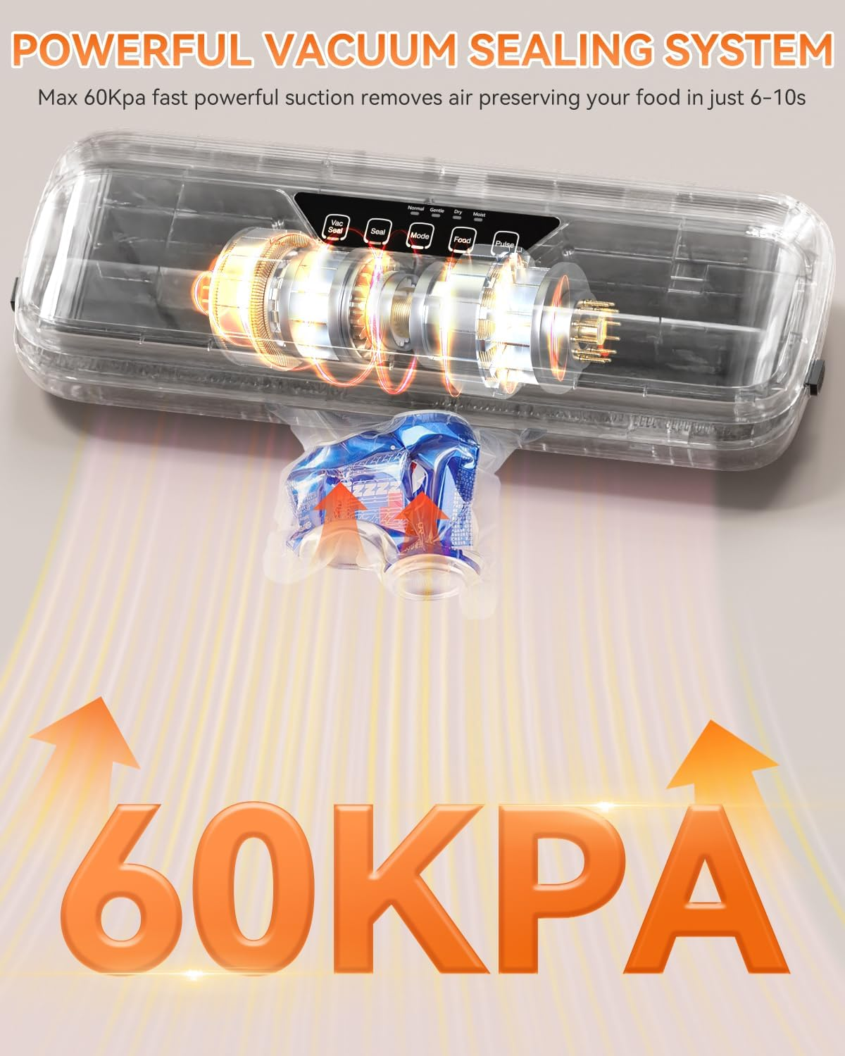 Billord Vacuum Sealer Machine - Automatic Food Vacuum Sealing Machine Stainless Steel for Food Preservation, Dry Moist Sealing Modes, Built-In Cutter Starter Kit, One Touch, Led Indicator Lights image number 5