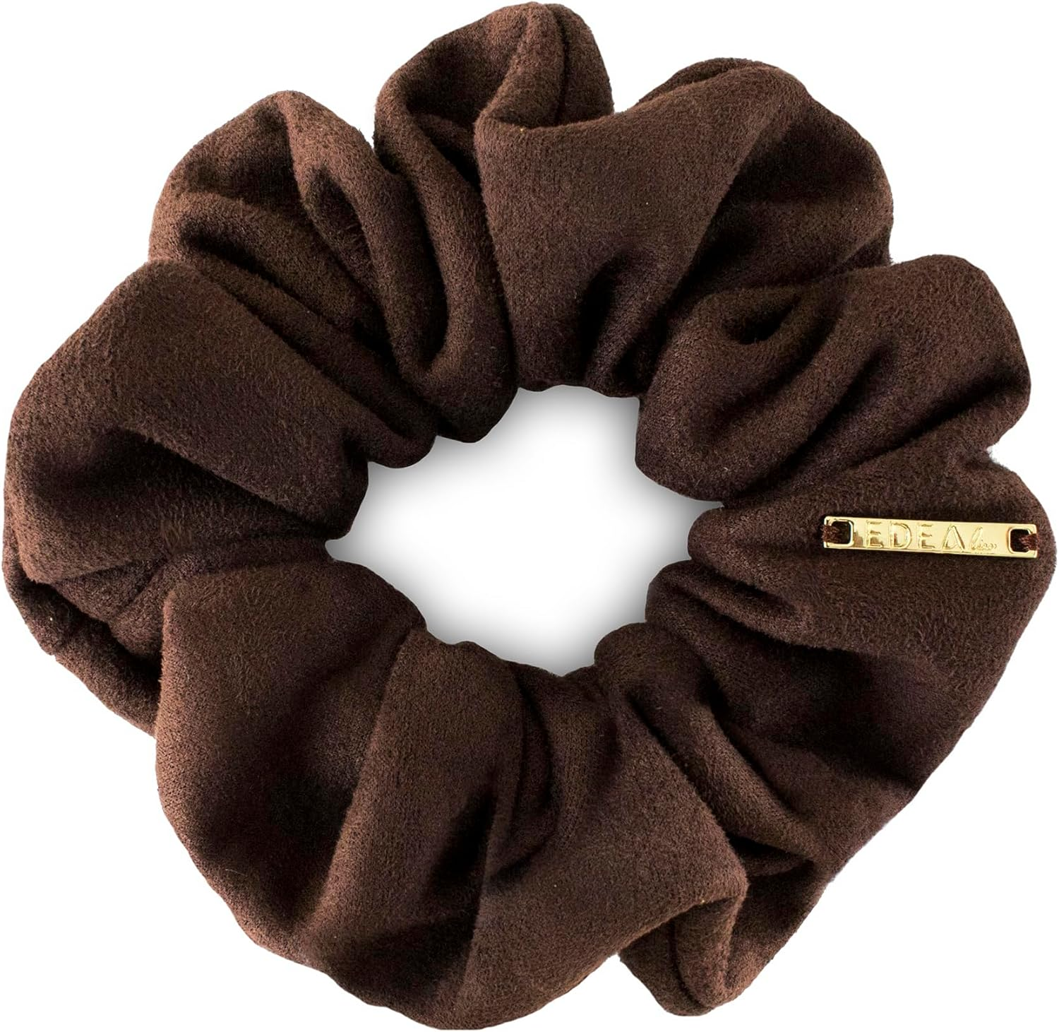 Edealiss Cozy Luxe Scrunchie - Autumn/Winter Women'S Velour & Faux Leather Hair Band - Elegant Premium Hair Accessory - No Pulling, Gentle Hold - Fashion Hair Tie (Chocolate Velour Suede) image number 1
