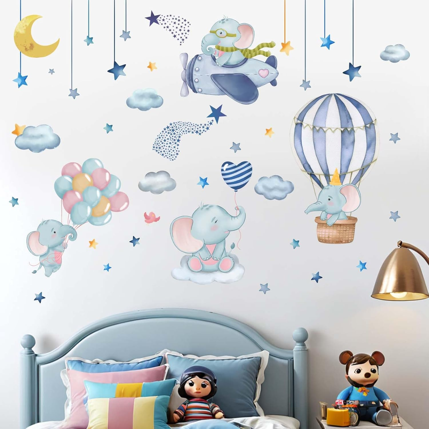 Hot Air Balloon Elephant Wall Stickers - Airplane Animals Wall Decals - Girls Bedroom Baby Nursery Kids Room Wall Decor image number 3