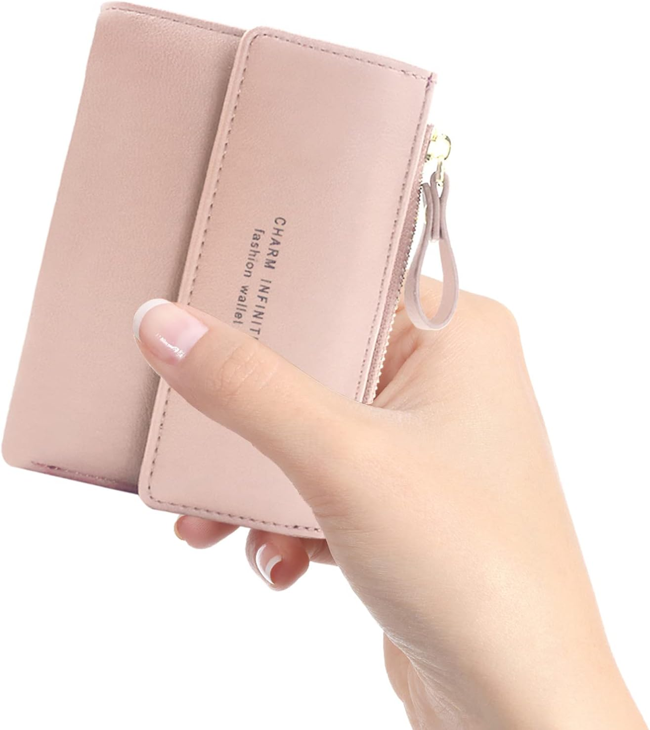 Bifold Leather RFID Blocking Wallet for Women Mini Ladies Purse with Coin Pocket, with Zipper Buckle, Credit Card Holder Coin Purse PU Small Short Wallet (Pink) image number 6