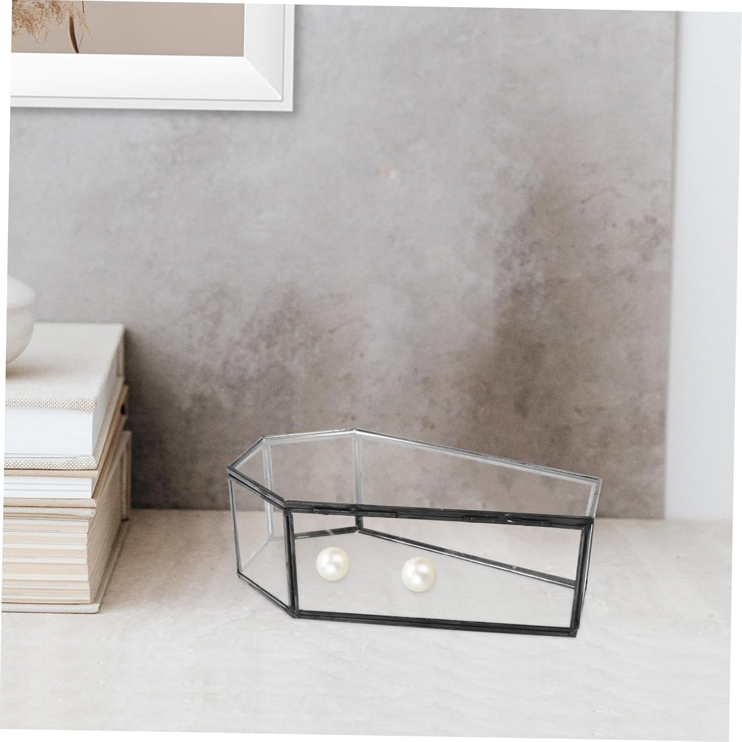 Amosfun Vintage Black Glass Coffin Decorative Jewelry Box with Hinged Lid Unique Halloween Candy Tray Gothic Keepsake Case for Spooky Home Display image number 3