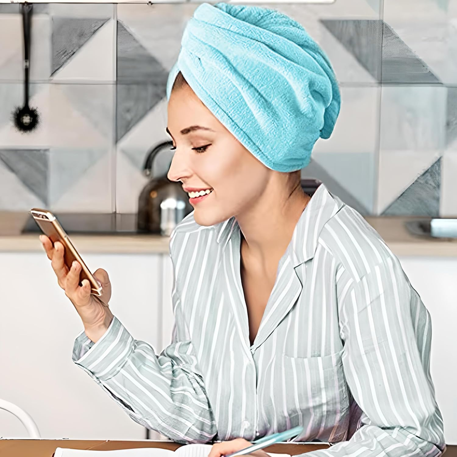 Retoo Hair Turban, Microfibre Towel Hair, Towel Turban, Microfibre Towel for Drying Hair, Head Scarf Towel for Long Hair, Quick-Drying Turban Towel 26 X 65 Cm, Blue image number 2