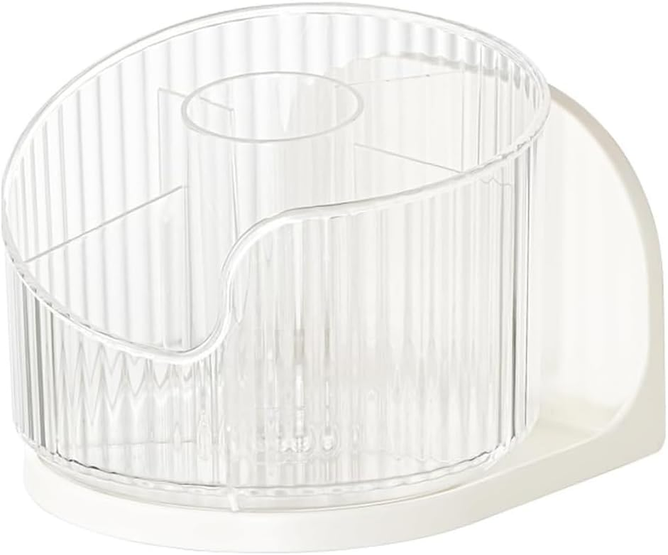 Rotatable Wall-Mounted Makeup Brush Storage Organizer, 360-Degree Spin Cosmetic Holder Eyeliner, Lipstick, Beauty Tool Rack for Bathroom (Transparent, 15 * 16 * 11.5CM)