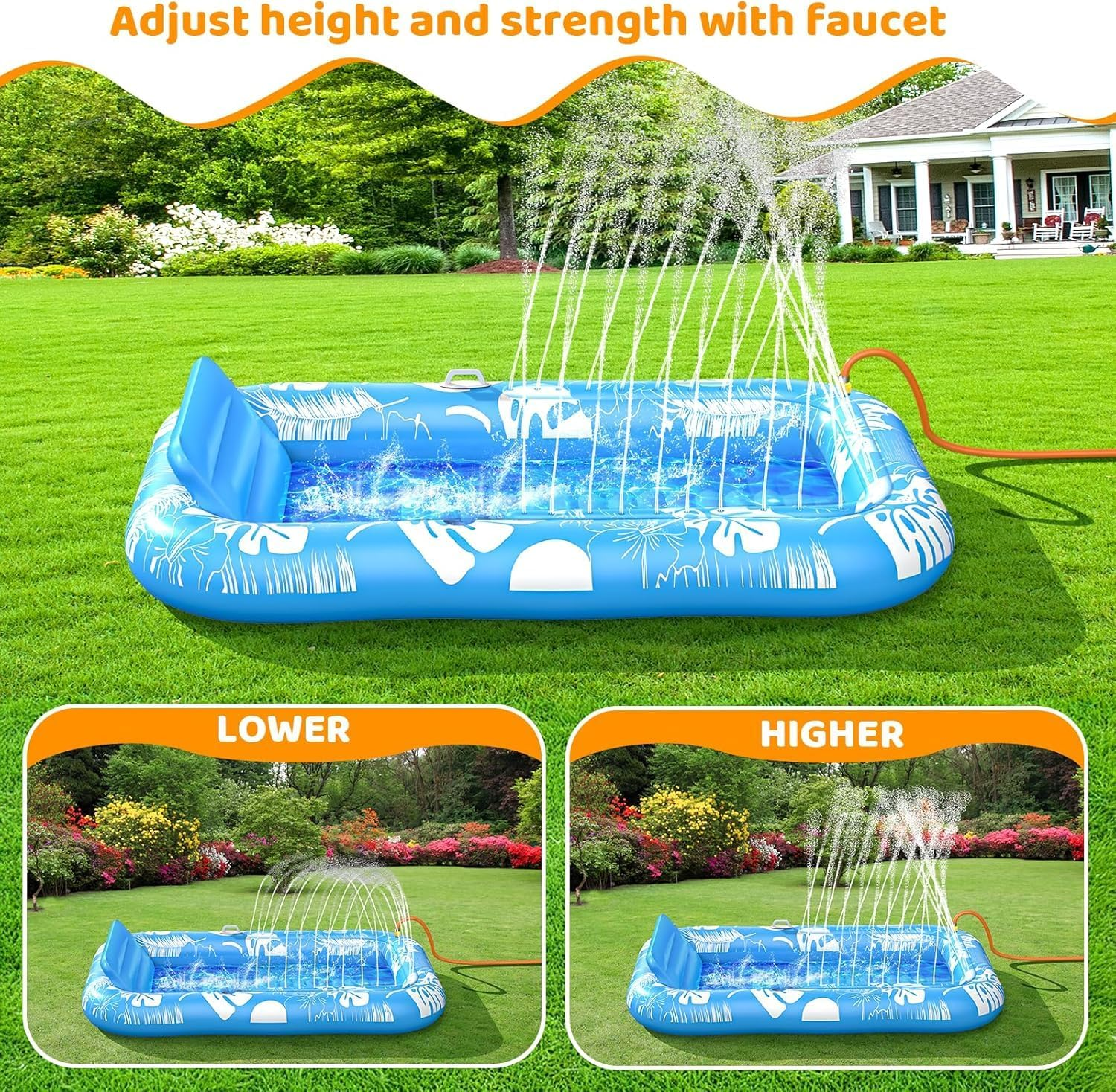 Inflatable Tanning Pool Lounger Float with Sprinkler, 214CM X 145CM Pool Floats Adult with Pillow, 6 in 1 Tub Raft Floatie with Drink Holder Sunbathing Water Lounge image number 5