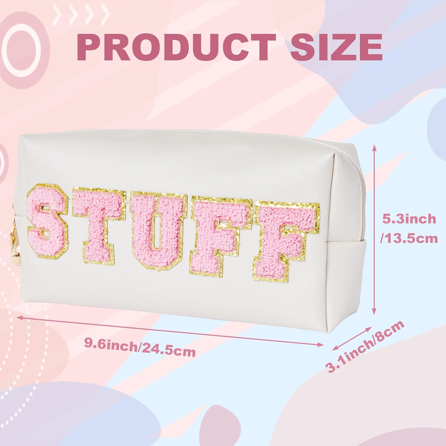 Preppy Patch Stuff Portable Makeup Bag Bulk Pu Leather Cosmetic Bag Waterproof Travel Organizer Zipper Pouch Storage Purse for Women Girls Gift, Hzb-Js-Stuff-1, ZJ2463, Burskit Preppy Patch - Hzb-Js-Skin-1 image number 3