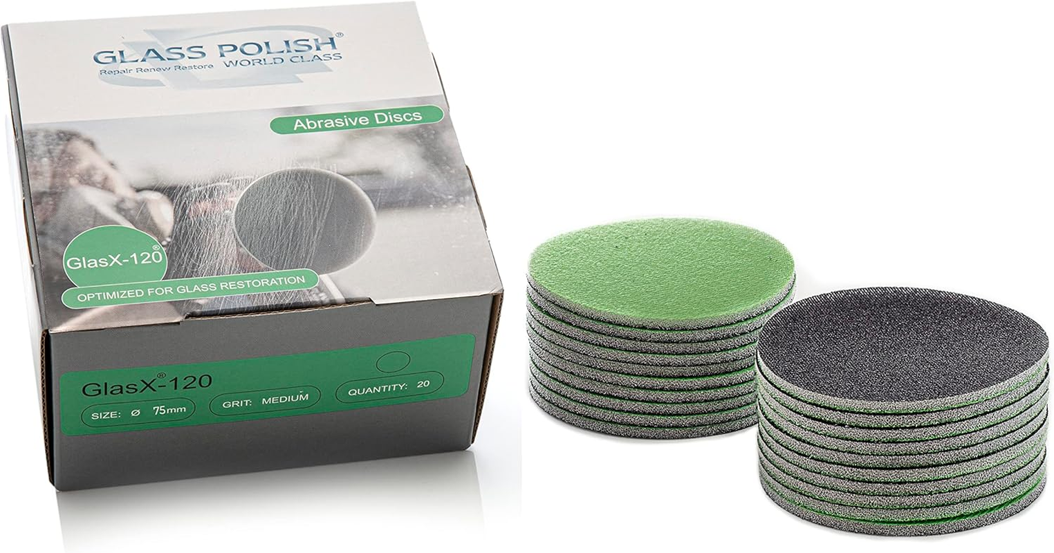 GLASS POLISH 75Mm Pre Polishing Abrasive Discs Glasx60 P500 - Pack of 20 Foam Backed Silicon Carbide with Inline Patterned Surface for Glass Scratch Removal on All Glass Types