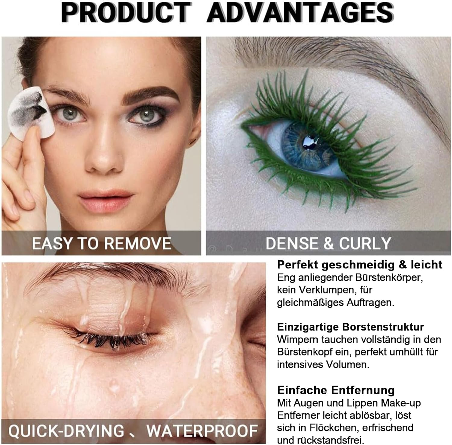 Ultra Fine Mascara - Waterproof & Smudge-Proof 5D Waterproof Mascara for Long and Voluminous Eyelashes, Non-Clumping, Silk Fibre Mascara with Fine Precision Brush and Smooth Texture (Green, 5 Ml) image number 6