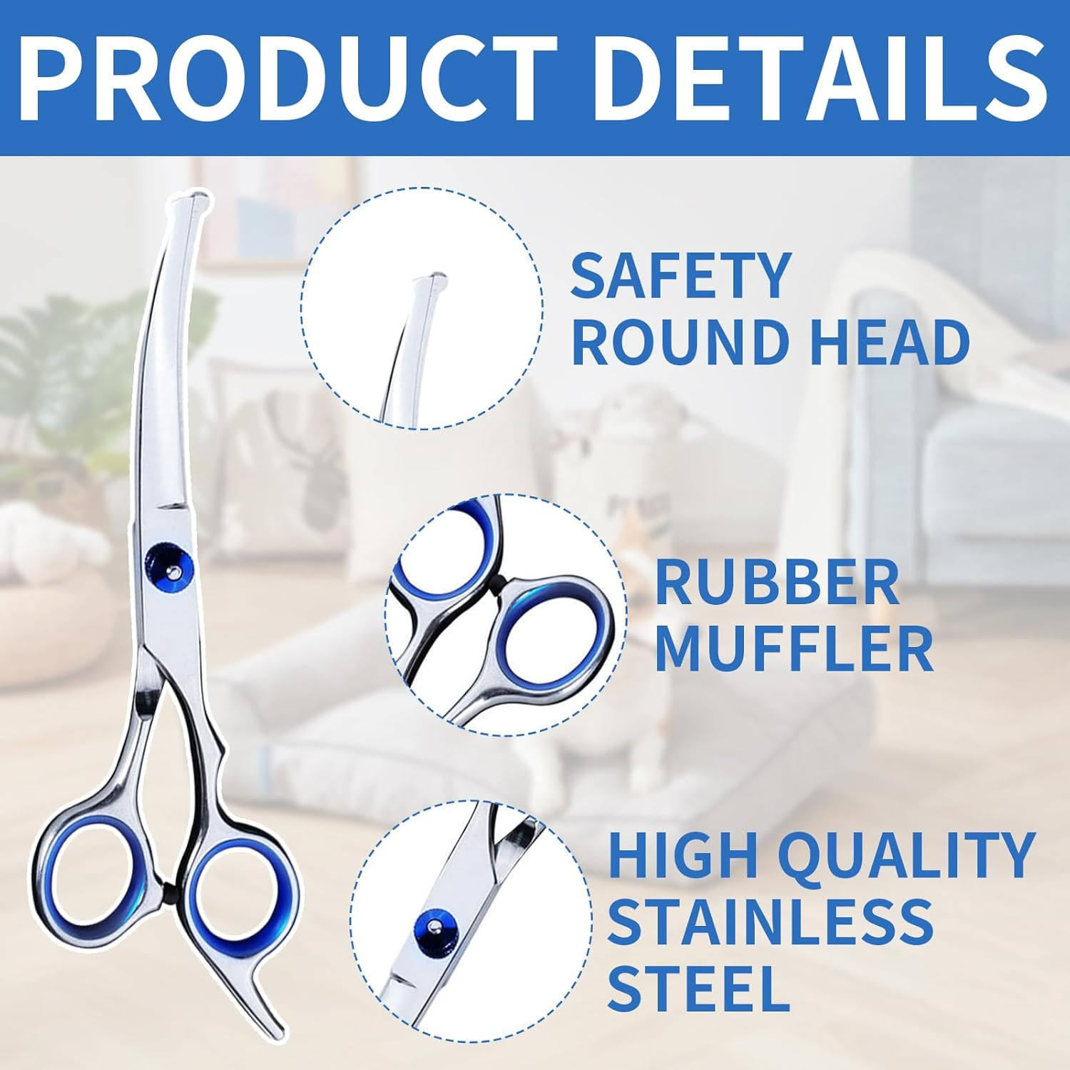 Lithyc Dog Scissors, Pet Grooming Scissors, Curved Dog Scissors, Cat Grooming Scissors, Professional round Grooming Scissors, Pet Care Tools Made of Stainless Steel image number 4