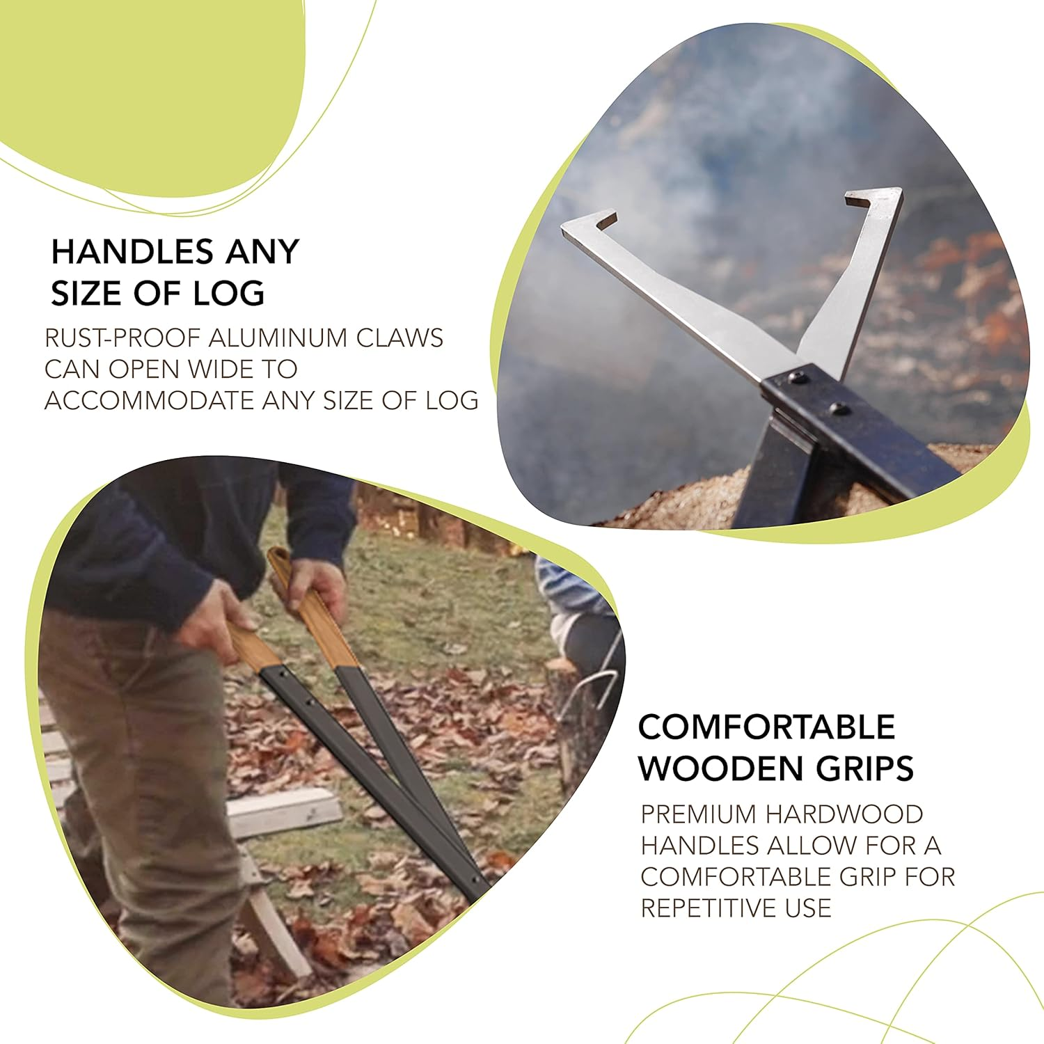 KABIN Fire Tong Log Grabber &ndash; Extra Long Firewood Claw Tongs for Fireplace, Outdoor Campfire, Firepit & More 38" image number 3