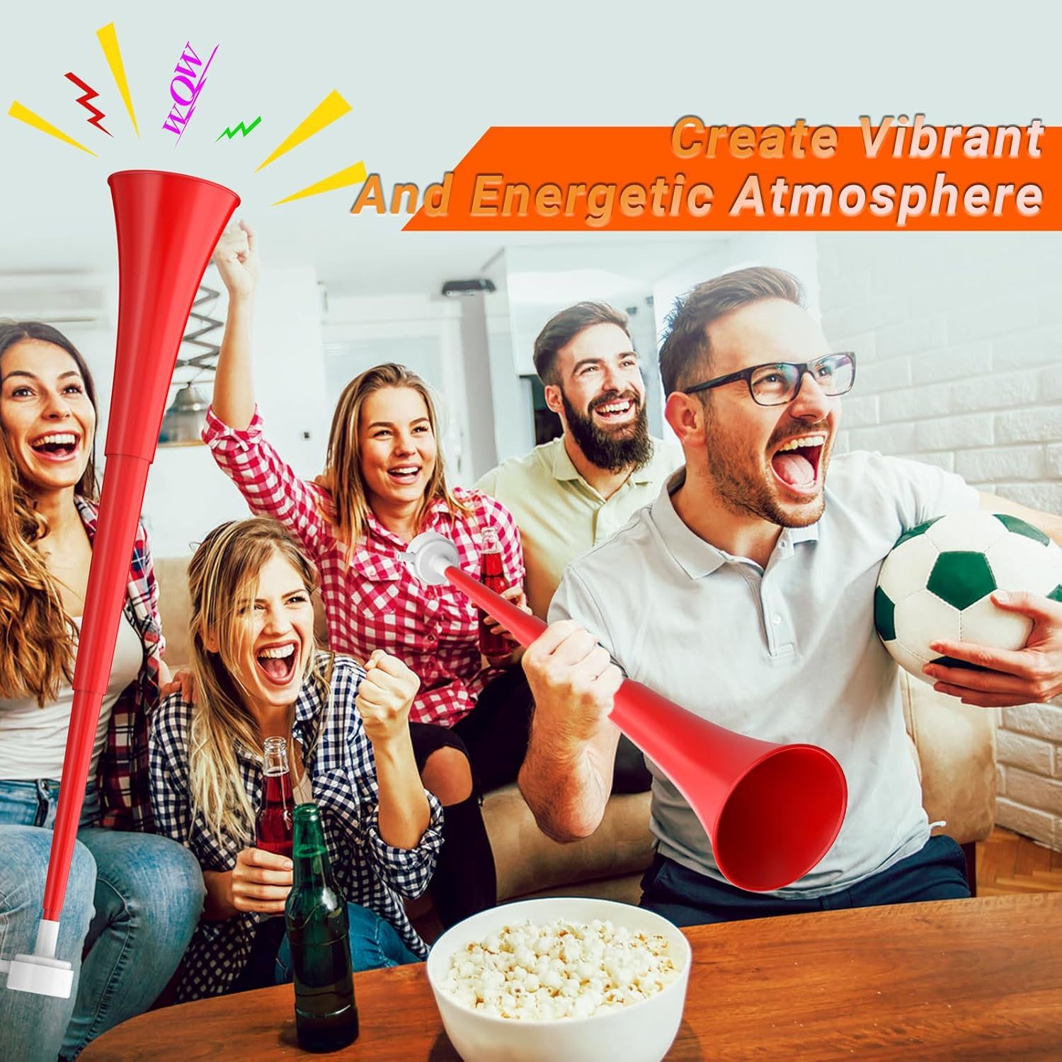 Collapsible Stadium Horn 24 Inch Vuvuzela Plastic Trumpet Horn Blow Horn Noisemakers Loud Sound Soccer Horn Cheer Horn for Sporting Events Graduation Games School Party Supplies Favors Accessories image number 1