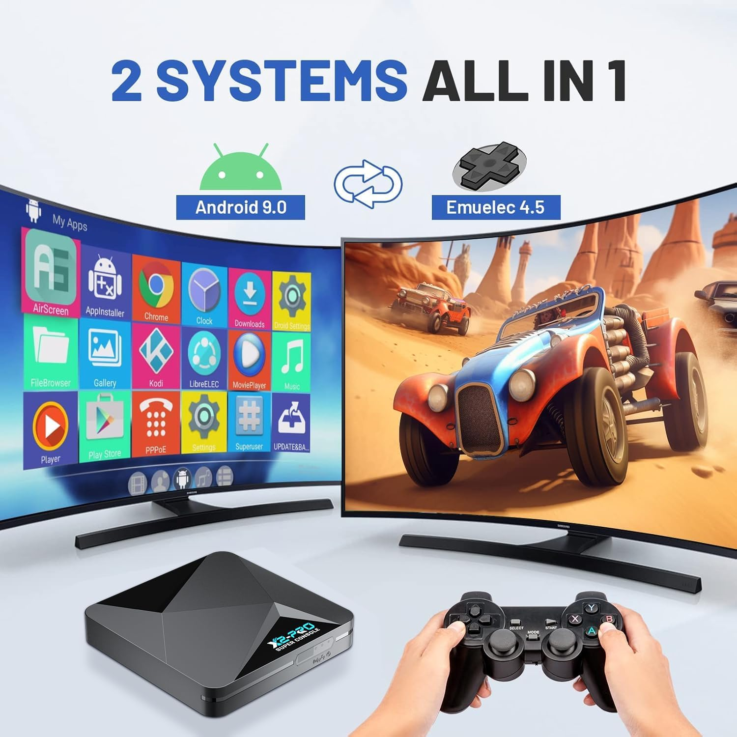 Kinhank Super Console X2 Retro Game Console with 100000+Games,Video Game Console Emuelec 4.5&Android 9.0 in 1,Compatible with PSP/PS1/DC/MAME,2 Controllers image number 4