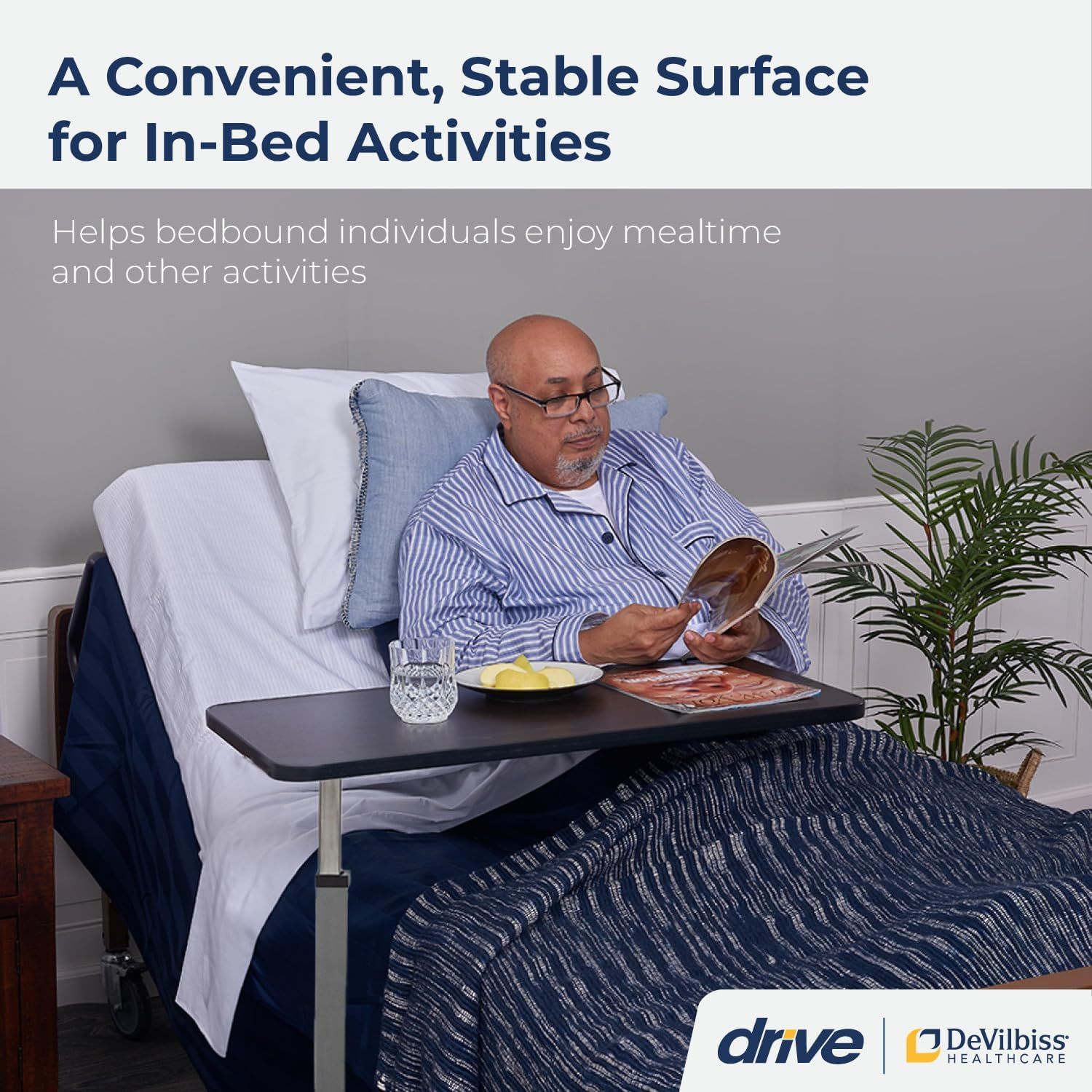 Drive Medical Non Tilt Top Overbed Table, Silver Vein image number 3