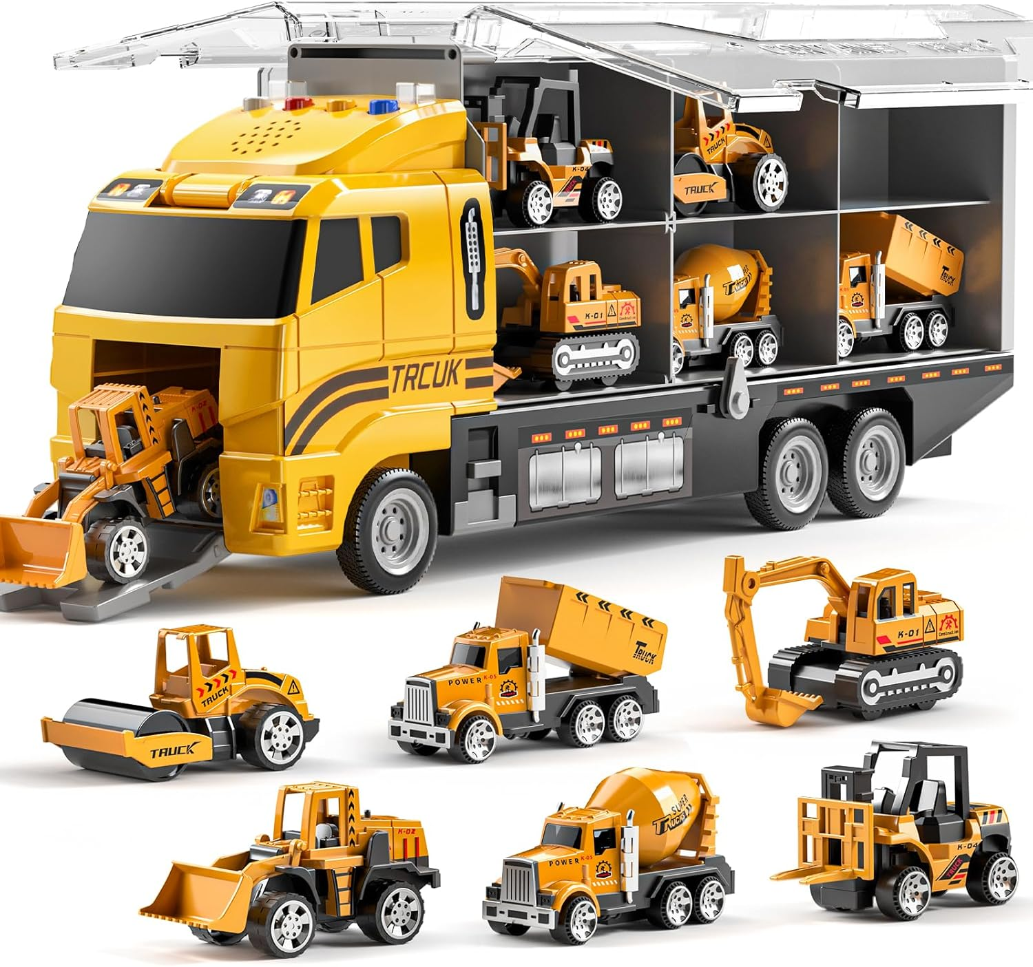 Construction Vehicle Trucks Cars Toy for 3 4 5 6 Years Old Boys Kids - Carrier Play Set with Play Mat, Die-Cast Car Toys with Excavator, Forklift, Birthday Gifts Toys for 3-9 Year Old Boys image number 4