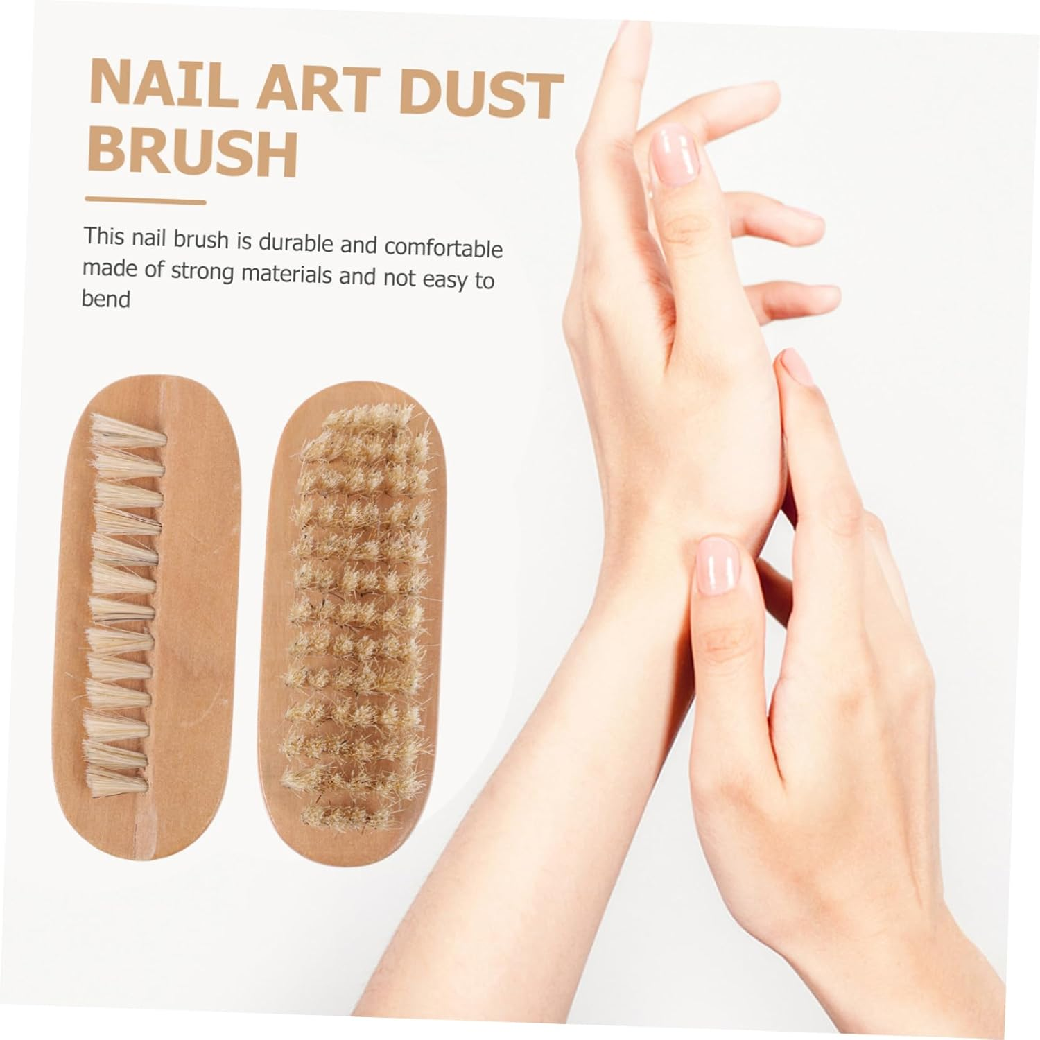 LOORGVEL 1Pc Wooden Nail Brush Natural Boar Bristles for Fingernail Cleaning Lightweight Design for Home Nail Care Art Wood image number 2