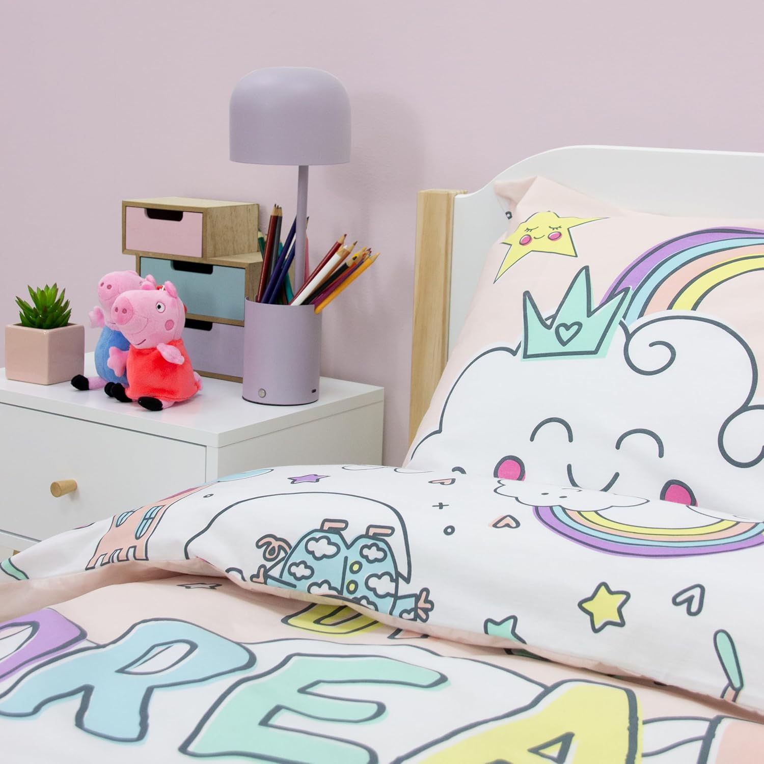 Peppa Pig Officially Licensed Bedtime Design Single Duvet Cover Set | Reversible 2 Sided Bedding Including Matching Pillow Case | Perfect for Kids Bedroom | Polycotton