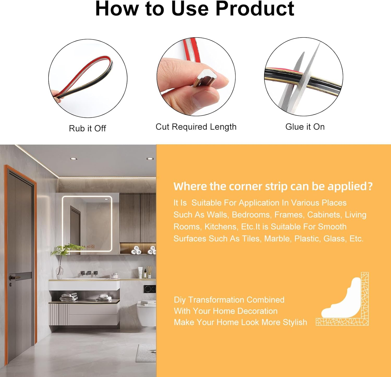 300Cm Flexible Moulding Trim Adhesive,Pvc Coving for Ceilings Waterproof,Corner Trim，Self Adhesive Trim for Wall，Edge Corner，Windows Door Mirror Frame and Border Edge(12 X 9Mm / Champagne Gold) image number 3