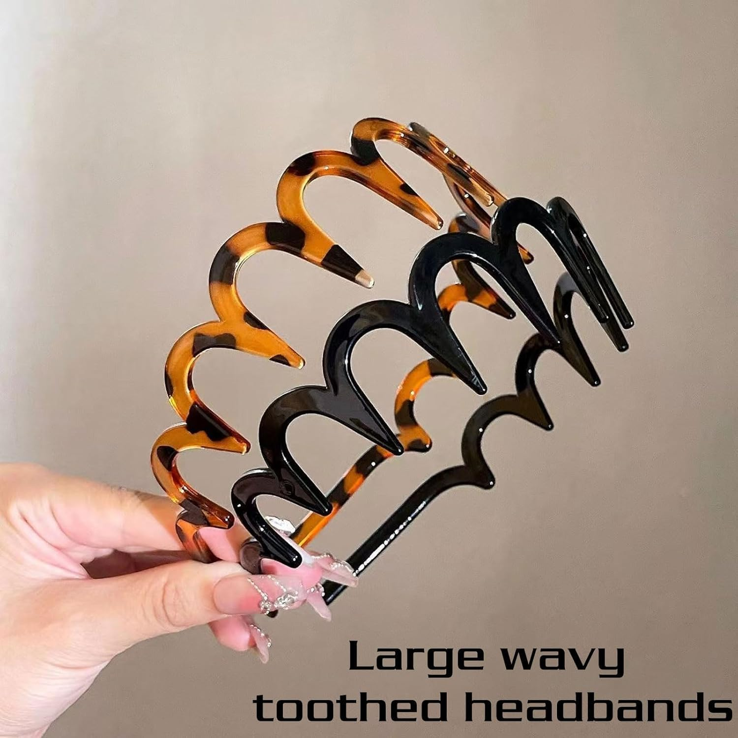 Pack of 2 Zigzag Headband, Shark Tooth Hair Comb, Hard Headbands, Plastic Zigzag Headbands, Wavy Hair Comb Headband for Girls, Women, Men (Leopard Brown and Black) image number 3