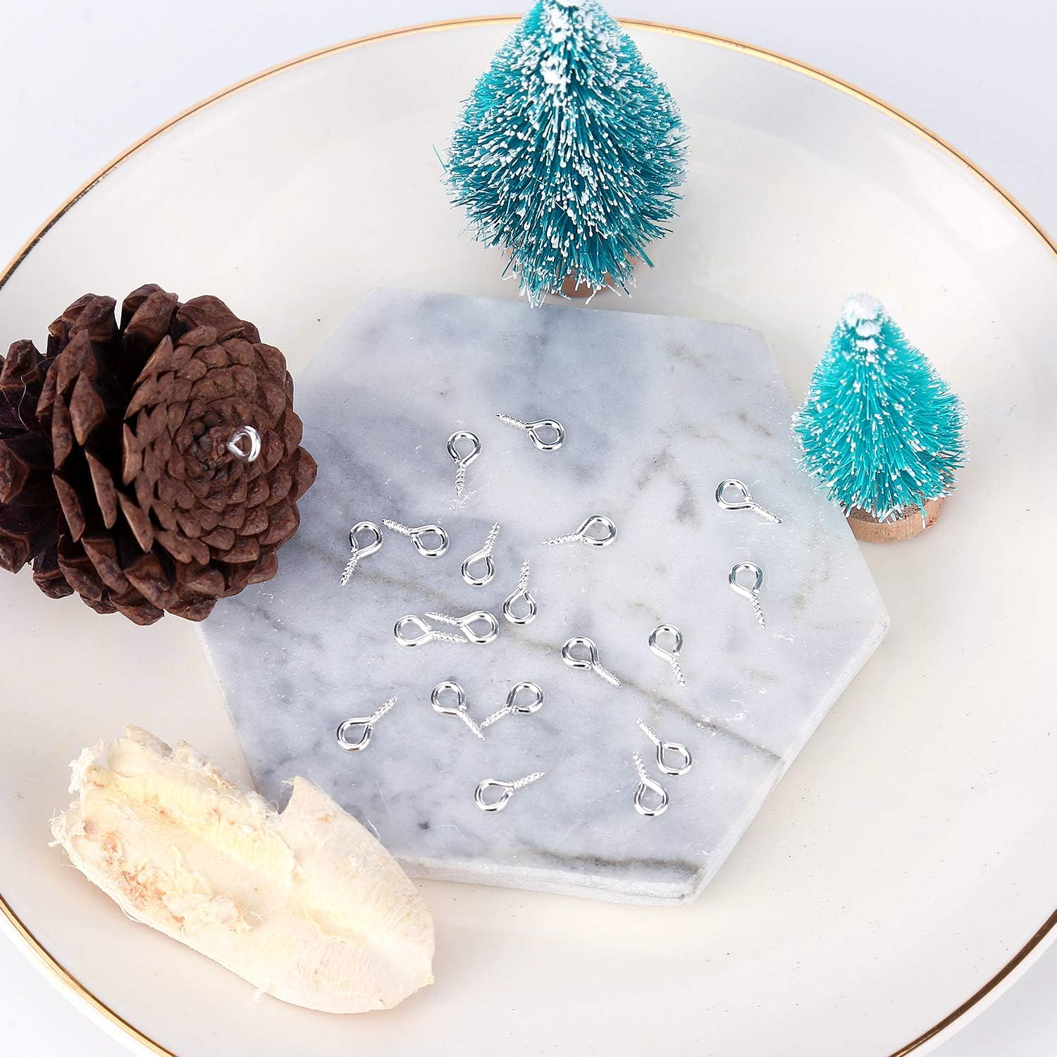 AIEX 300 Pcs Screw Eye Pins Hooks Eyelets Screw Threaded for Jewelry Making Findings DIY Crafts, Silver image number 2