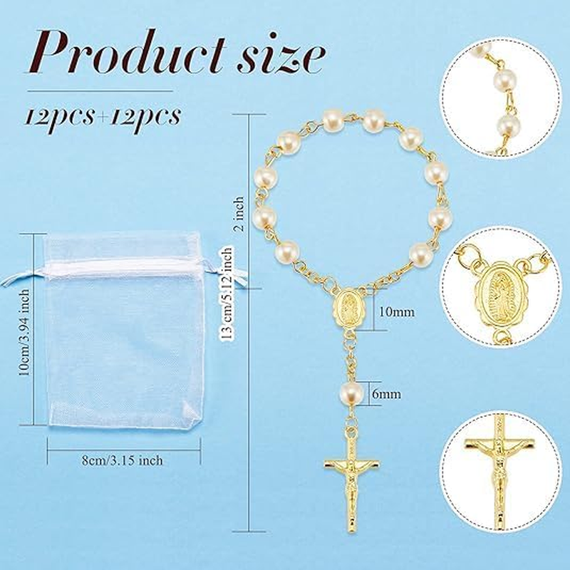 12 Pieces Mini Rosary Baptism Rosary Acrylic Rosary Beads Finger Baptism Rosaries Faux Pearls for Baptism Favors Christening Favors Communion Favors Weddings Party Favors (White) image number 1