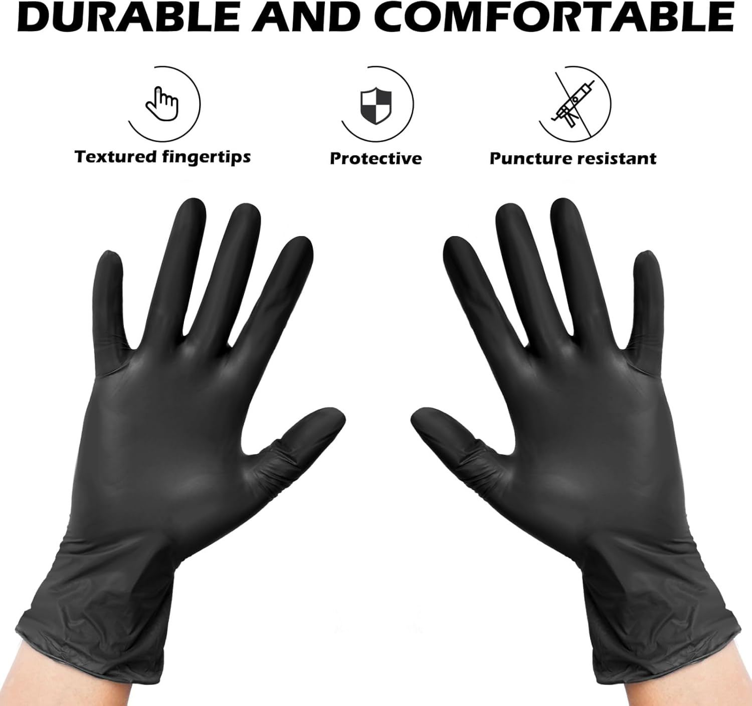 Black Nitrile Vinyl Gloves &ndash; 3 Box (300 Gloves Total), Disposable, Latex-Free, Powder-Free, Textured Grip, Food Safe, Cleaning, Tattoo, Mechanic image number 1