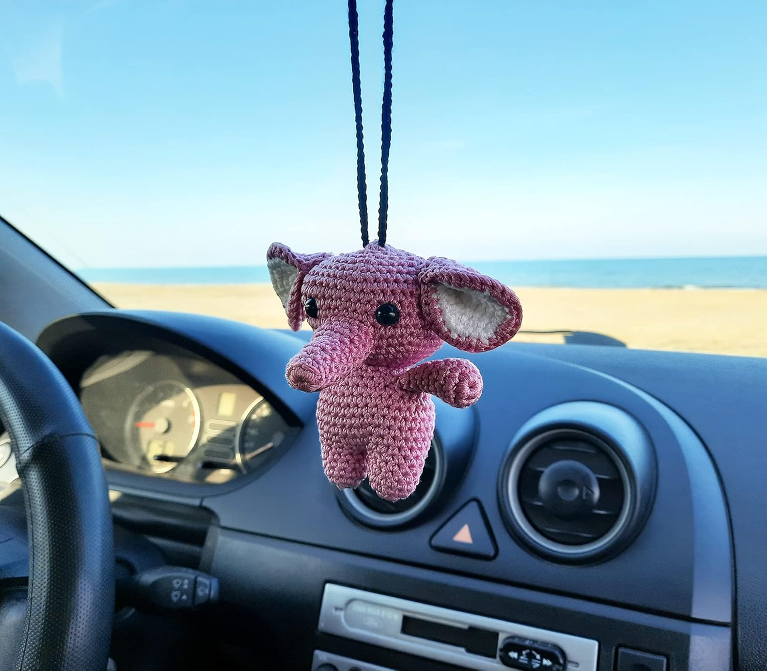 Elephant Cute Ornament, Car Mirror Hanging Decorations, Crochet Handmade Elephant Car Rear View Mirror Holder Hanging Accessories, Bag Ornament.