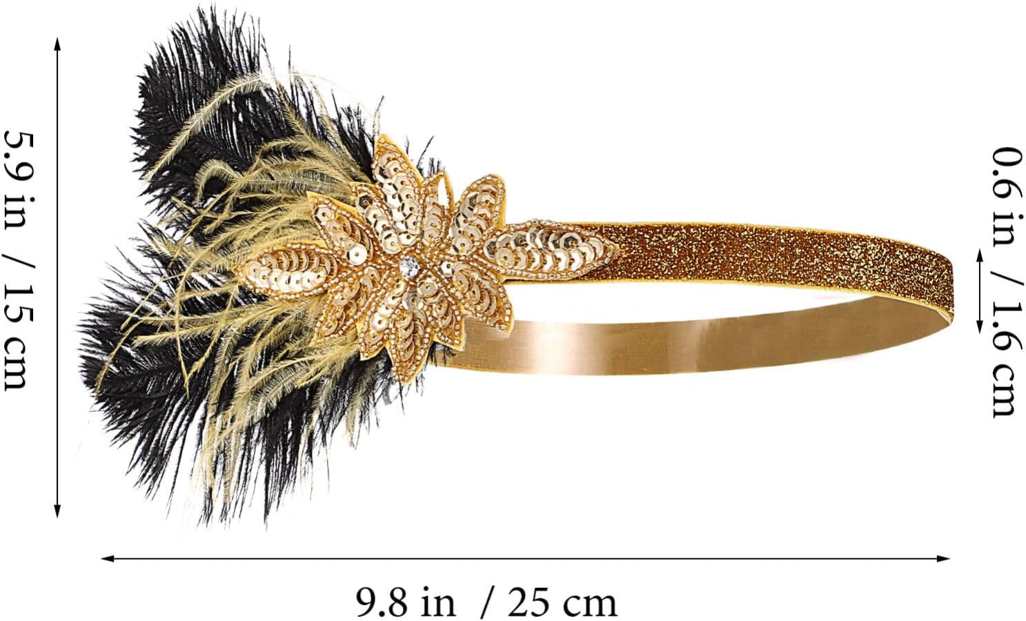FRCOLOR Vintage Style Sequin Headband Gold Fascinator Women'S Elastic Headwear for 1920S Theme Events image number 4