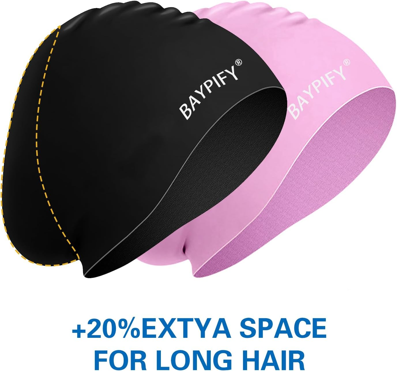 Baypify 2Pack Swim Cap for Long Hair, Silicone Swim Cap for Braids and Dreadlocks Women, Swimming Cap Cover Ears to Keep Your Hair Dry, Stretchable Durable and Anti-Slip image number 3