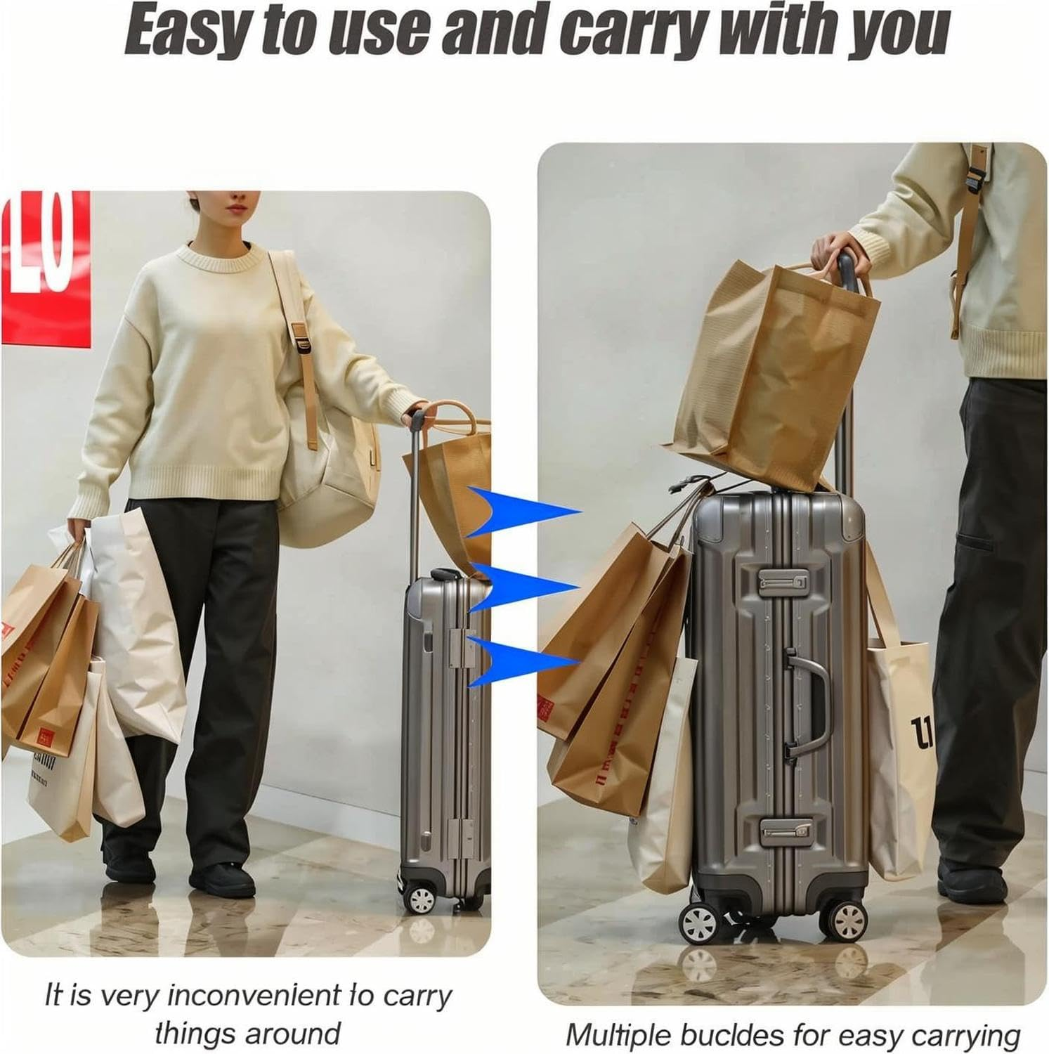 TSA Approved Luggage Straps for Suitcases - Adjustable Travel Belt with Hat Clip, Bag Extender & Silicone Bottle Holder, Carry on Bag Accessories (Grey) image number 6