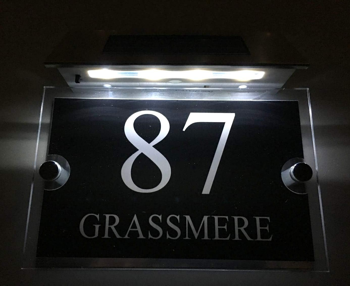 Solar Light House Signs Plaques Door Numbers 1-99999 Street Name LED 200Mm/190Mm Personalised