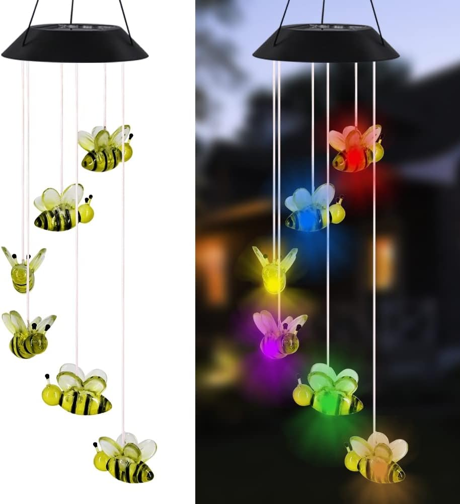 Mortime LED Solar Crystal Ball Wind Chime, 25" Mobile Hanging Wind Chime for Home Garden Decoration, Automatic Light Changing Color (Crystal Ball)