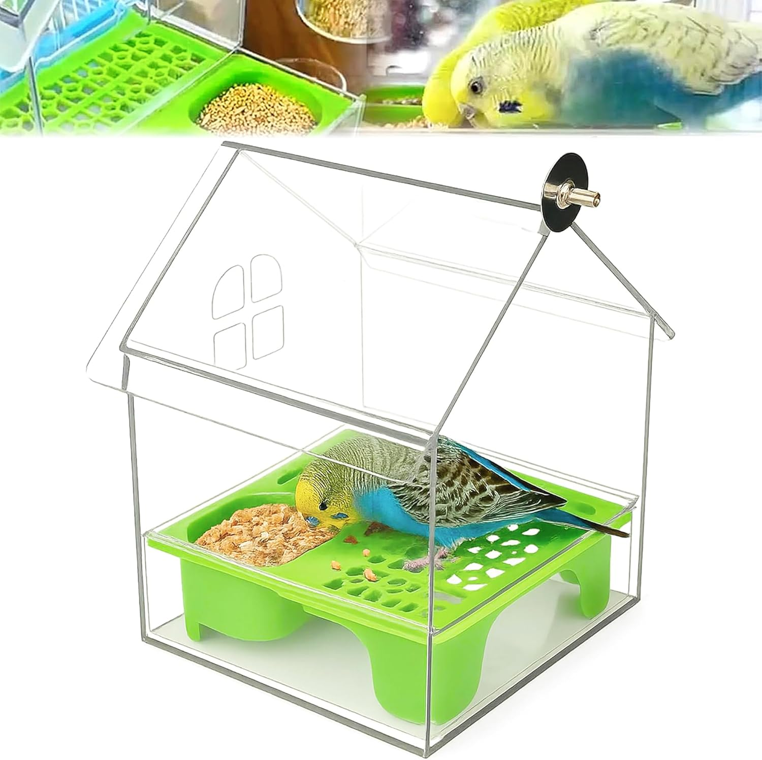 TSWCBYYLB Dual Compartment Pull-Out External Parrot Bird Feeder with Cage Mount & Wash Area image number 6