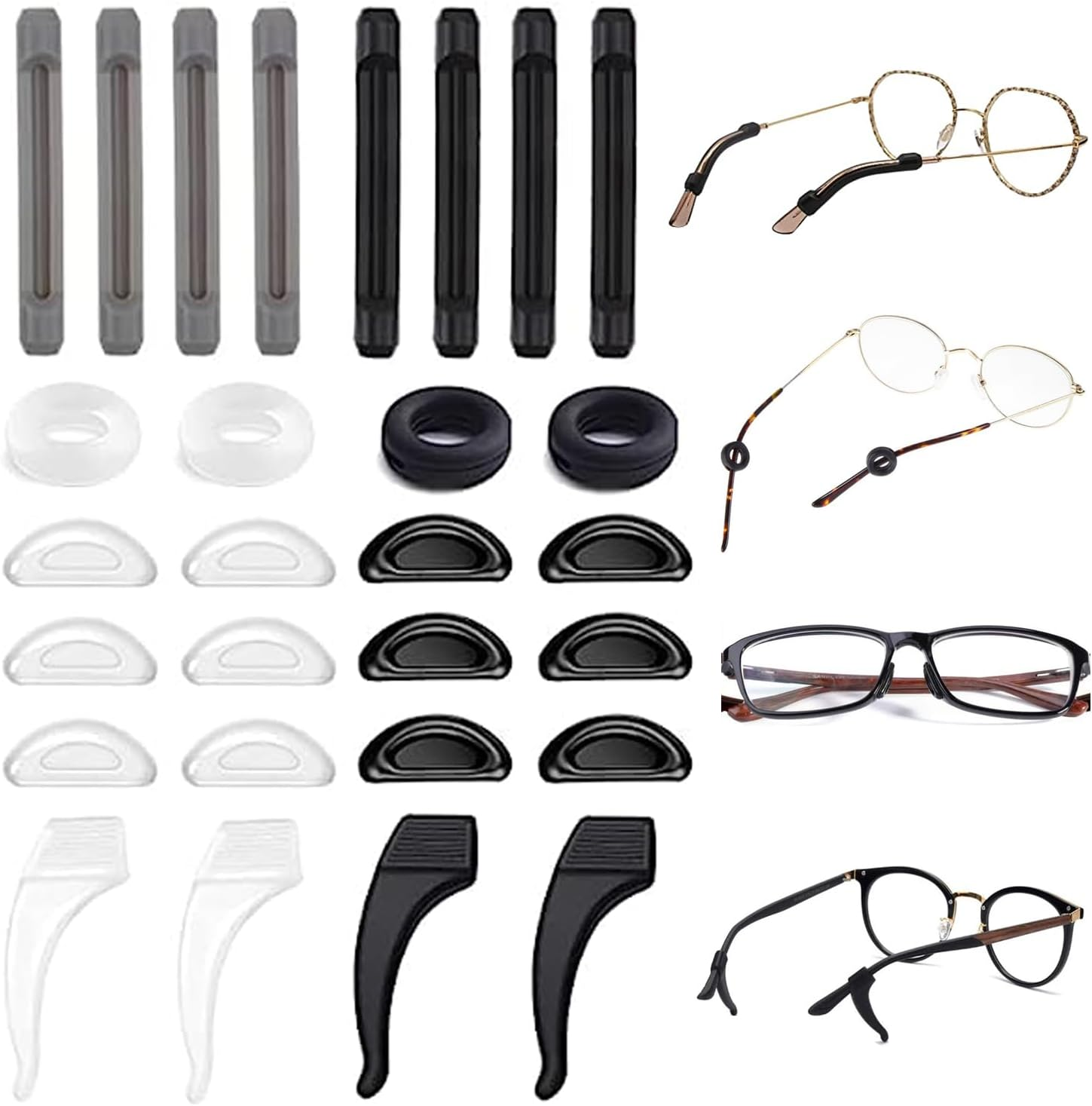 Taicols Eyeglass Nose Pads, 28 Pcs Eyeglass Retainer Grips Holder, Eyeglass Ear Grip, Eyeglass Ear Cushions Temple Tips Eyeglass Strap Eyeglass Pads Eyeglass Ear Hooks Eyeglasses Temple Tips Sleeve image number 1