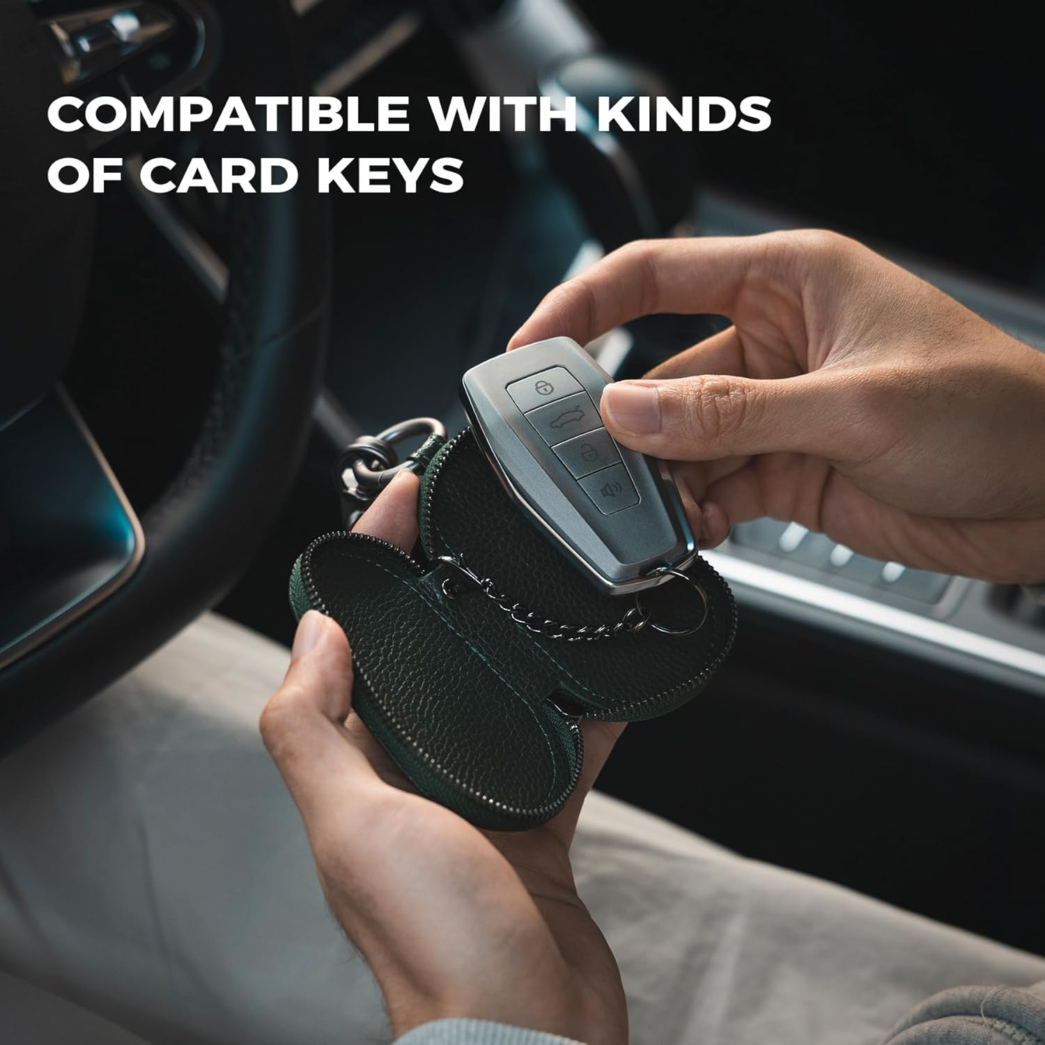 VULKIT Leather Car Key Case Universal Fitted for Car Keys with Lanyard Belt Loop Key Holder Wristlet Keychain for Men and Women