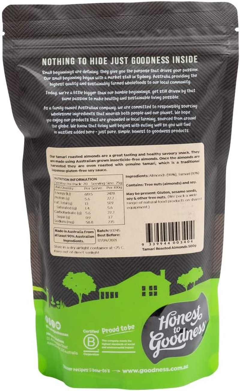 Honest to Goodness, Tamari Roasted Almonds, 500 G - Indulge in Our Highly Sought-After Snack, Bursting with Flavor, an Irresistible Combination - Guilt Free. image number 3