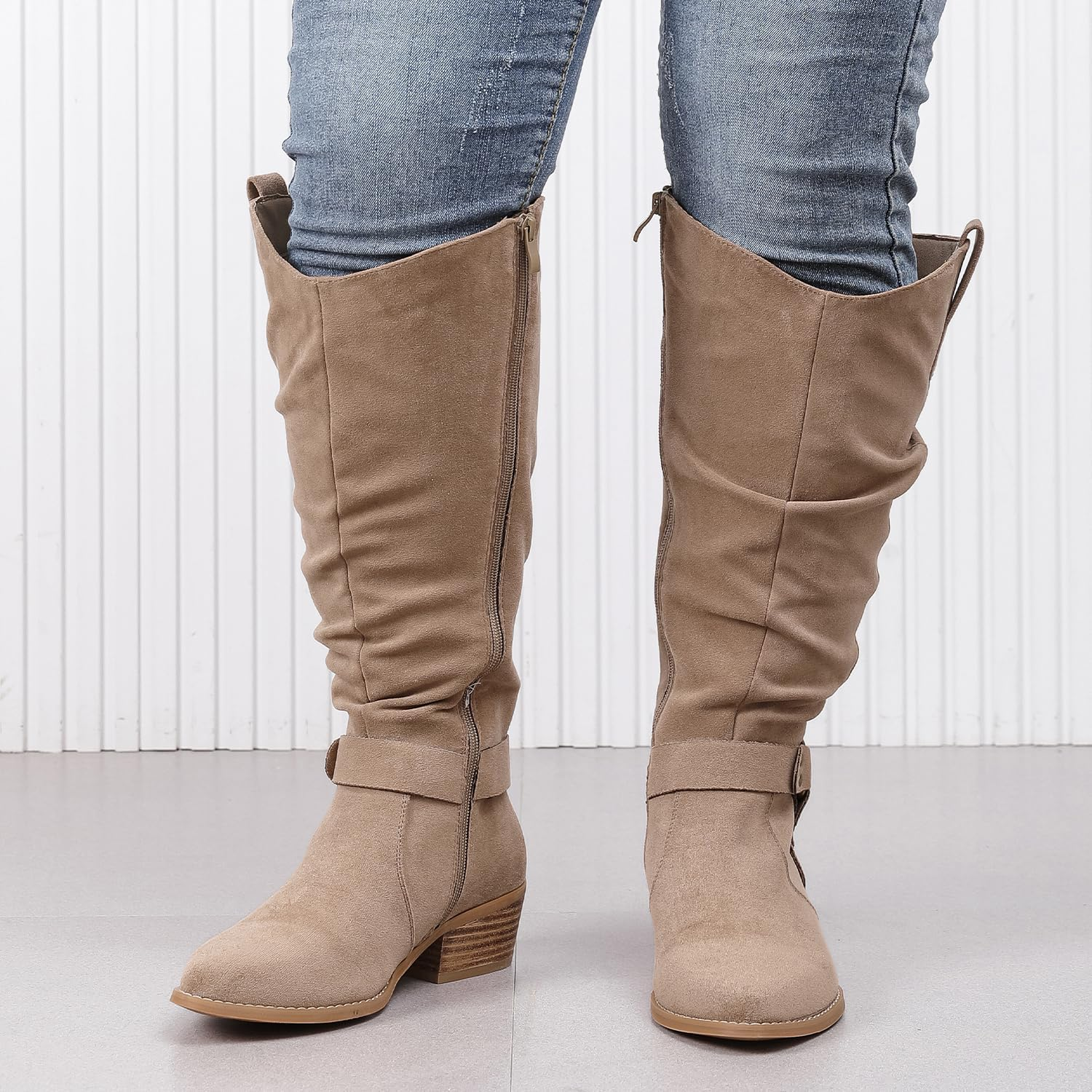 Luoika Women'S Extra Wide Calf Knee High Boots, Wide Width Slouchy Knee-High Boots., Beige 109, 10 X-Wide