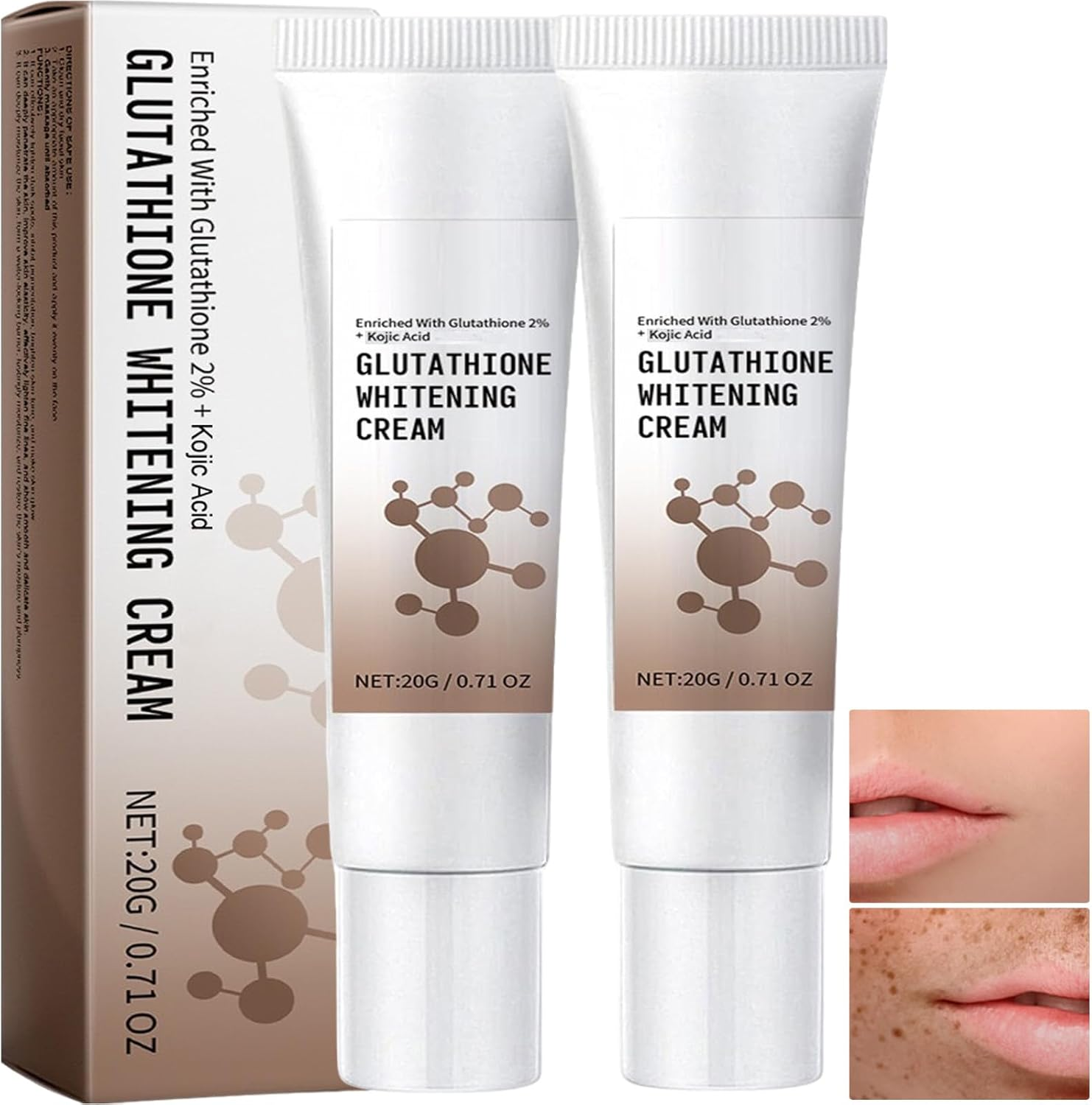 Glutathione Skin Brightening Face Cream, Dark Spot Corrector, Even Skin Tone, Reduce Fine Lines, Deep Moisturiser (4Pcs)